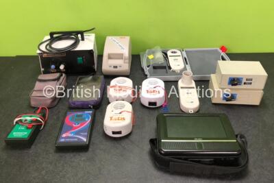 Mixed Lot Including 2 x Micro Plus Gold Standard Spirometers with 1 x Case, 1 x Bush Portable DVD Player, 3 x Professional Tabs Voice+ Units, 1 x Criticare Systems OM90 Digital Pulse Oximetry Unit in Case, 1 x Microstim Supermaximal Stimulator in Case, 1 