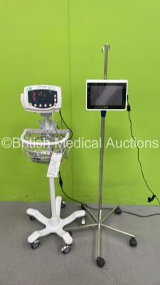 Mixed Lot Including 1 x Welch Allyn 53NOO Patient Monitor on Stand with 1 x Power Supply (Powers Up) 1 x Ambu aView Monitor on Stand with 1 x Power Supply (No Power)