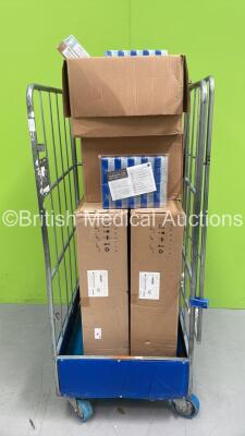 Job Lot Including a Large Quantity of Sterile Pipette Tips and 2 x Mindray T5 Rolling Stands in Boxes (Cage not Included)