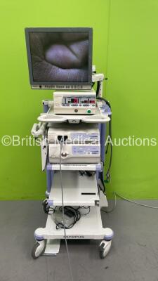 Olympus Stack Trolley with Olympus OEV191H Monitor, Olympus OES UHI-3 Insufflator, Olympus Evis Exera II CV-180 Control Unit, Olympus Evis Exera II CLV-160 Light Source, Olympus OTV-S7 Camera Head and Footswitch (Powers Up) *S/N