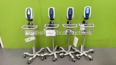 4 x Welch Allyn SPOT Vital Signs Monitors on Stands with Selection of Cables (All Powers Up)