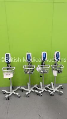 4 x Welch Allyn SPOT Vital Signs Monitors on Stands with Selection of Cables (All Powers Up)