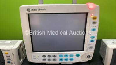 Job Lot Including 1 x GE Datex Ohmeda Patient Monitor (Powers Up with Blank Screen, Missing Dial and Damage-See Photo) 2 x Philips IntelliVue X2 Hand Held Patient Monitors Including ECG, SpO2, NBP, Press and Temp Options (Both Untyested with Damage-See Ph - 2