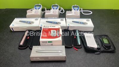 Mixed Lot Including 3 x Welch Allyn Suretemp Plus Thermometers with 3 x Wall Mounting Assys, 3 x Novo Nordisk Novo Pens, 2 x Performa Accu Chek Blood Glucose Meters and 3 x Insulin Pens