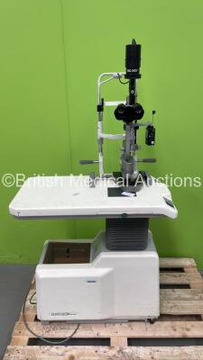 Haag Streit Bern BQ900 Slit Lamp with Binoculars, 2 x 12,5x Eyepieces, AT900 Tonometer and Chin Rest on Takagi ST-33 Autodesk (Powers Up) *S/N 04063* **Mfd 2002**