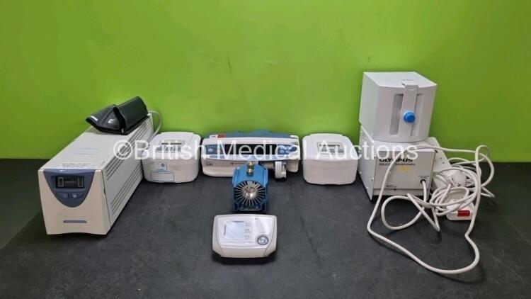 Mixed Lot Including 1 x Carefusion Alaris GH Syringe Pump, 2 x DevilBiss Standard Sleep Cubes, 1 x Olympus Isolation Transformer, 1 x Powervar Power Control Unit, 1 x AND Digital Blood Pressure Monitor, 1 x ERBE Filter Cartridge and 1 x Leica Y1916A High
