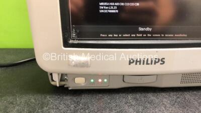 2 x Philips IntelliVue MP5 Patient Monitors Including ECG, NBP and SpO2 Options (Both Power Up, 1 x Damaged Casing - See Photos) *SN DE74808070 / DE74808055* - 4