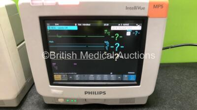 2 x Philips IntelliVue MP5 Patient Monitors Including ECG, NBP and SpO2 Options (Both Power Up, 1 x Damaged Casing - See Photos) *SN DE74808070 / DE74808055* - 7