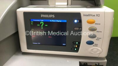 Philips IntelliVue MP30 Touch Screen Patient Monitor (Powers Up) with 1 x Philips IntelliVue X2 Handheld Patient Monitor Including ECG, SpO2, NBP, Temp and Press Options (Powers Up with Crack in Casing) *SN DE95040920 / DE72873787* - 6
