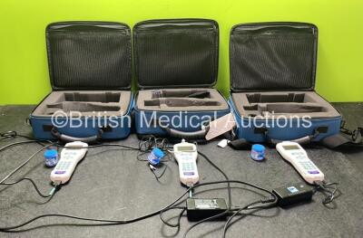 3 x Otoport NHSP OAE Screening Systems 2 x AC Power Supplies and Various Accessories in Carry Bags (All Power Up)