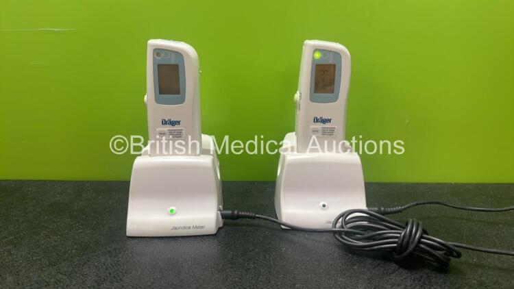 2 x Drager JM-103 Jaundice Meters with 2 x JM-A30 Charger Units and 2 x AC Power Cables (Both Power Up) *SN 3203160, 7063416, 3203159, 7063417*