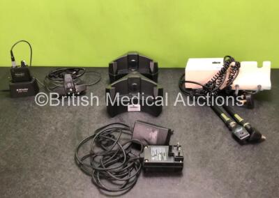 Job Lot Including 1 x Keeler Spectra Plus Indirect Ophthalmoscope with Battery and Battery Charger (Powers Up) 2 x Keeler Base Units with 2 x Power Supplies and 1 x Welch Allyn 767 Series Transformer Wall Mounted Otoscope / Ophthalmoscope with 2 x Handles