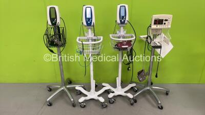 1 x Welch Allyn 52000 Series Vital Signs Monitor on Stand, 2 x Welch Allyn SPOT Vital Signs Monitors on Stands and 1 x Welch Allyn 420 Series VItal Signs Monitor on Stand (All Power Up) *S/N 9804412*