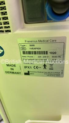 2 x Fresenius Medical Care 5008 Dialysis Machines Software Version 4.50 - Running Hours 19889 / 19672 with Hoses (Both Power Up - Damage to 1 x Unit) *S/N 1VEAP924 / 1VEAP925* - 12