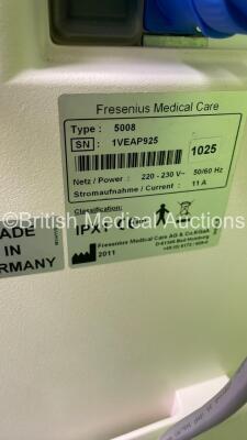 2 x Fresenius Medical Care 5008 Dialysis Machines Software Version 4.50 - Running Hours 19889 / 19672 with Hoses (Both Power Up - Damage to 1 x Unit) *S/N 1VEAP924 / 1VEAP925* - 14