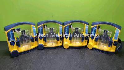 4 x Laerdal LSU Suction Units with 4 x Cups *All with Missing Lids and 4 x Batteries (All Power Up) *SN 78102150097 / 78101354919 / 78271469705 / 78271469779*