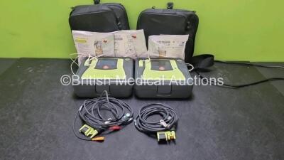 2 x Zoll AED PRO Defibrillators with 1 x 3 Lead ECG Lead, 2 x Batteries and 3 x In Date Electrodes (Both Power Up) *SN