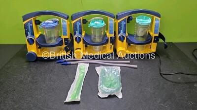 3 x Laerdal LSU Suction Units with 3 x Cups , 2 x Batteries and Hoses (All Power Up) *SN 782714697654 / 78201467936 / 78271469740*