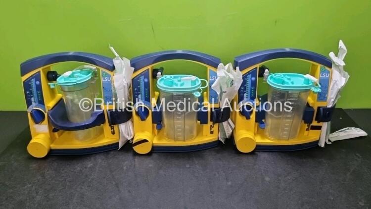 3 x Laerdal LSU Suction Units with 3 x Cups , 3 x Batteries and Hoses (All Power Up) *SN 78271469822 / 78241468697 / 78271469752*