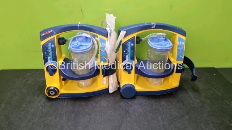 2 x LSU Laerdal Suction Units (Both Power Up, Both with Damage to Casing - See Photos) with 2 x Suction Cups and Hoses