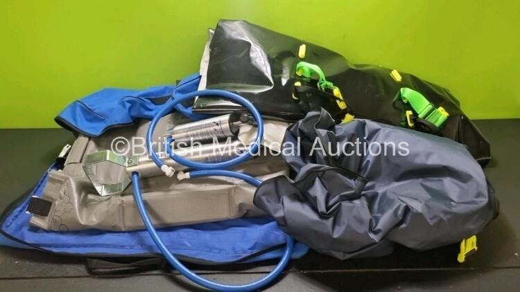 Job Lot Including 1 x Hartwell Medical Adult Mattress with 2 x Hartwell Medical Pump / Valves, 2 x Hartwell Medical Evac-U-Splints, 1 x Pax Mattress and 15 x Evac-U-Splint Carry Bags *cage*