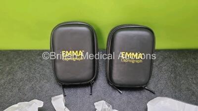 3 x Emma Ref 605100 Emergency Capnographs *Software Versions 1.5.0.7 / 1.5.2.8* (All Power Up) in 2 x Cases and 4 x Airway Adaptors - 2