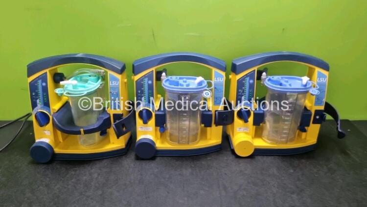 3 x LSU Laerdal Suction Units with 3 x Cups with 3 x Batteries (All Power Up) *SN 78300787113 / 78202084996 / 78501361968*