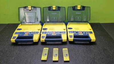 3 x Cardiac Science AED Trainers (All Power Up with Stock Batteries Stock Batteries Not Included) with 3 x Cardiac Science AED Trainer Remotes