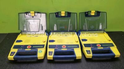 3 x Cardiac Science Powerheart AED G3 Automated External Defibrillators (All Power Up with Sock Battery Stock Battery Not Included 1 x Service Required) *SN 4157640 / 4360668 / 4273815*