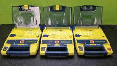 3 x Cardiac Science Powerheart AED G3 Automated External Defibrillators (All Power Up with Sock Battery Stock Battery Not Included) *SN 4339124 / 4327013 / 368453*