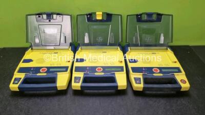 3 x Cardiac Science Powerheart AED G3 Automated External Defibrillators (All Power Up with Sock Battery Stock Battery Not Included) *SN 368859 / 43267629 / 368395*