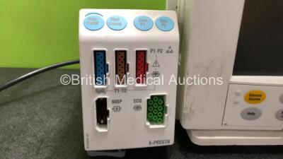 GE Datex Ohmeda F-CM1-04 Anaesthesia Monitor (Powers Up with Alarm and Then Shuts Down, Crack in Casing - See Photos) with 1 x E-PRESTN-00 Module with ECG, SpO2, NIBP, T1, T2, P1 and P2 Options *SN6346389 / 6354434* - 3