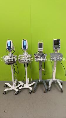 1 x Mindray Datascope Accutorr V Vital Signs Monitor on Stand with Leads, 1 x Datascope Duo Vital Signs Monitor on Stand with BP Hose and 2 x Welch Allyn SPOT Vital Signs Monitors on Stands (All Power Up) *S/N 201502928 / 201502930 /MD01362-L4*