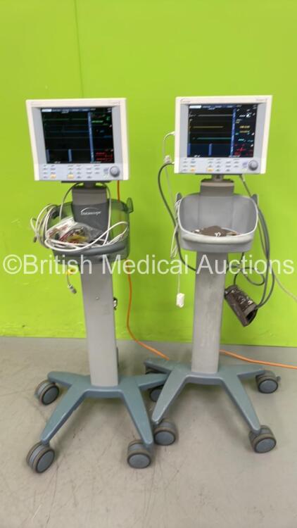 2 x Datascope Passport 2 Patient Monitors on Stands with Selection of Cables (Both Power Up) *S/N TS49742A9 / TM13947-L4*