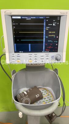 2 x Datascope Passport 2 Patient Monitors on Stands with Selection of Cables (Both Power Up) *S/N TS49742A9 / TM13947-L4* - 2