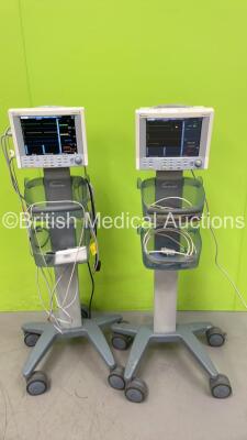 2 x Datascope Passport 2 Patient Monitors on Stands with Selection of Cables (Both Power Up) *S/N CM12789-11 / TS139402H8*