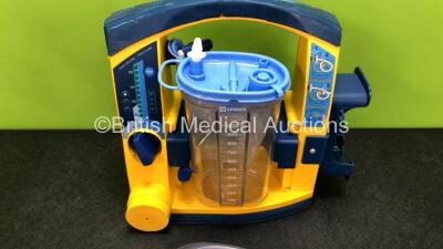 LSU Laerdal Suction Unit with Cup, Hoses and 1 x Battery (Powers Up with Cracks in Casing - See Photos) - 2