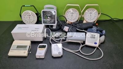 Mixed Lot Including 3 x Accoson BP Gauges with BP Cuffs, 1 x Welch Allyn BP Gauge with BP Cuff, 1 x A&D Medical Digital Blood Pressure Monitor, 1 x Omron M1 Classic Digital Blood Pressure Monitor, 1 x Daray Pulse Oximeter, 1 x Omron and 1 x 711 Blood Pres