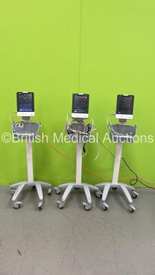 3 x Mindray VS-900 Vital Signs Monitors on Stands (All Power Up )