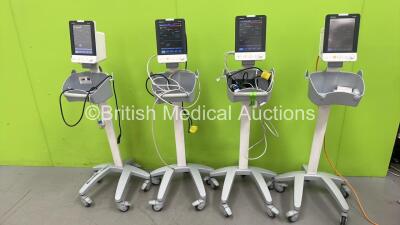 4 x Mindray VS-900 Vital Signs Monitors on Stands (All Power Up - 1 x Missing Side Panel - See Pictures)