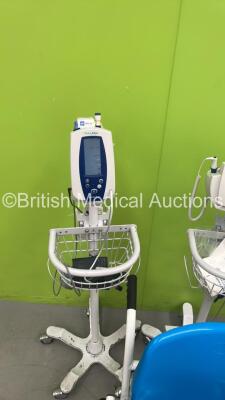 1 x Welch Allyn 53NT0 Vital Signs Monitor on Stand, 1 x Welch Allyn 420 Series Vital Signs Monitor on Stand (Both Power Up) and 1 x Marsden Wheelchair Weighing Scales - 9