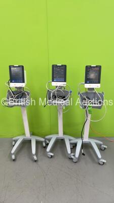 3 x Mindray VS-900 Vital Signs Monitors on Stands (All Power Up - 1 x Missing Side Panel - See PIctures)