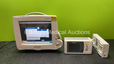 Philips IntelliVue MP30 Patient Monitor with 1 x Philips IntelliVue X2 Handheld Patient Monitor Including ECG, SpO2 and NIBP Options with 1 x Philips M4607A Battery, 1 x Philips M3015A REF 862393 CO2 Microstream Gas Module (Powers Up, Display Language in