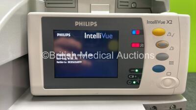 Philips IntelliVue MP30 Patient Monitor with 1 x Philips IntelliVue X2 Handheld Patient Monitor Including ECG, SpO2 and NIBP Options with 1 x Philips M4607A Battery, 1 x Philips M3015A REF 862393 CO2 Microstream Gas Module (Powers Up, Display Language in - 2