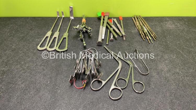 Job Lot of Surgical Instruments Including Ear Suction Cannula, Retractors, Rhinoplasty Osteotomes and Thudicum Nasal Speculums