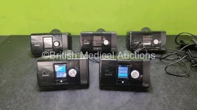 5 x ResMed Autoset Airsense 10 CPAP Units (All Power Up - 3 x Humidifier Chambers Missing) *S/N 22141509515 / 22151244558 / 23151373233 / 23171645978 / 23182633466*