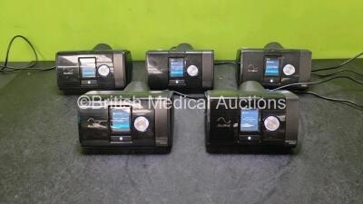 5 x ResMed Autoset Airsense 10 CPAP Units (All Power Up, 1 x with System Fault Error 006, 1 x Missing Humidifier Chamber) with 1 x Power Supply *SN 23162248221 / 22141454483 / 23191527941 / 23191527941 / 23181562359 / 23161264995*