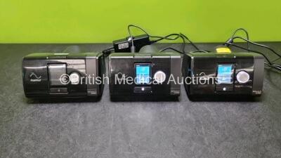 3 x ResMed Airsense 10 Autoset CPAP Units (All Power Up, 2 x Missing Humidifier Chamber) with 2 x Power Supplies *SN 23182634163 / 23201265634 / 23191590480*