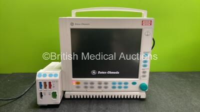 GE Datex Ohmeda Compact Anesthesia Monitor with 1 x GE E-PRESTN-OO Module Including ECG, NIBP, SpO2, T1, T2, P1 and P2 Options (Powers Up) *GH*