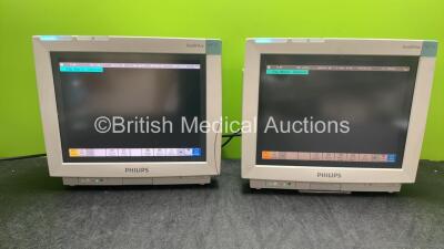 2 x Philips IntelliVue MP70 Anesthesia Patient Monitors (Both Power Up with Damage and Missing Covers-See Photo)